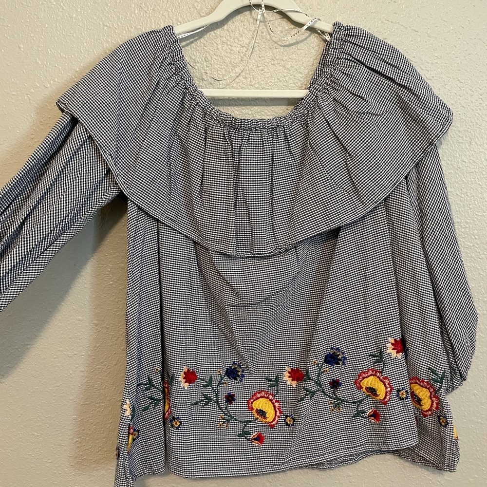 Zara off the shoulder embroidered top